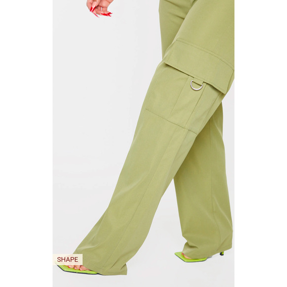 PRETTYLITTLETHING Shape Khaki Buckle Cargo Wide Leg Pants NWT Size 2 - Picture 4 of 7